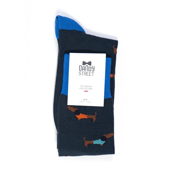 Dandy Street - shop online - accessori uomo calzini uomo cotone - calzini con adorabili bassotti ricamati - Dandy Dog Stone